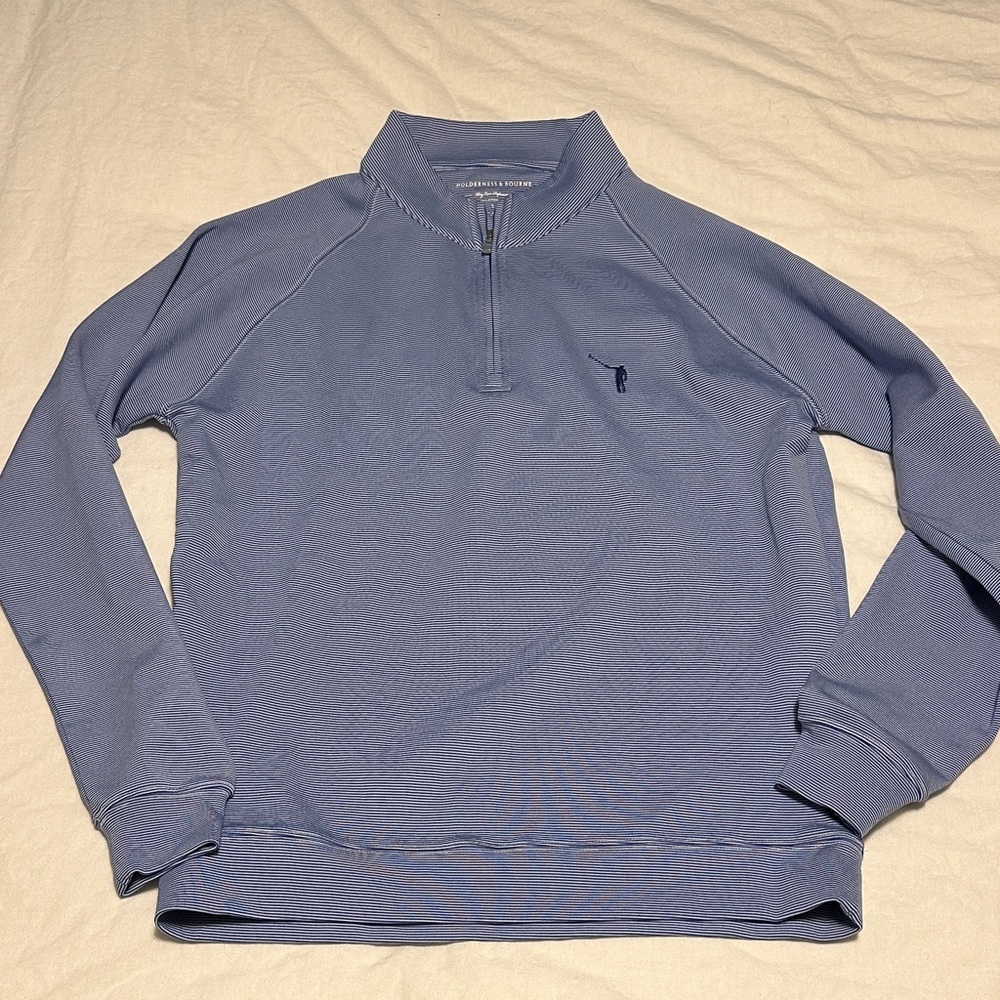 Holderness & Bourne Blue White Stripe Golf Quarter Zip